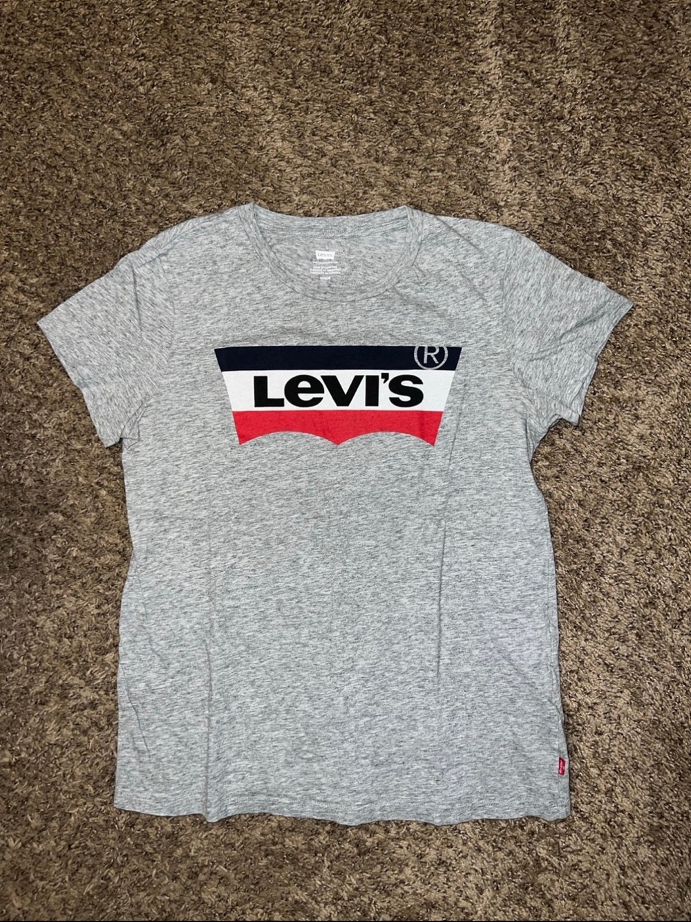 Levi's Heather Gray Tee with Navy, White & Red Logo